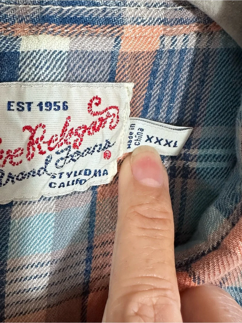 True Religion Blue and Peach Plaid Button-Down Shirt